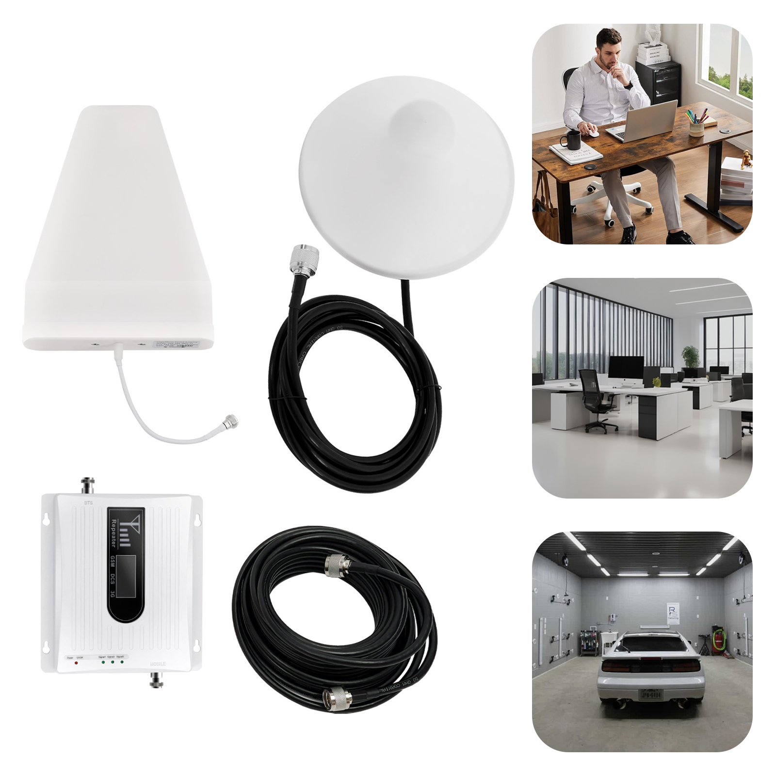 Aluminum Alloy Cell Phone Signal Booster, GSM 3G 4G LTE Amplifier Kit, 900/1800/2100MHz