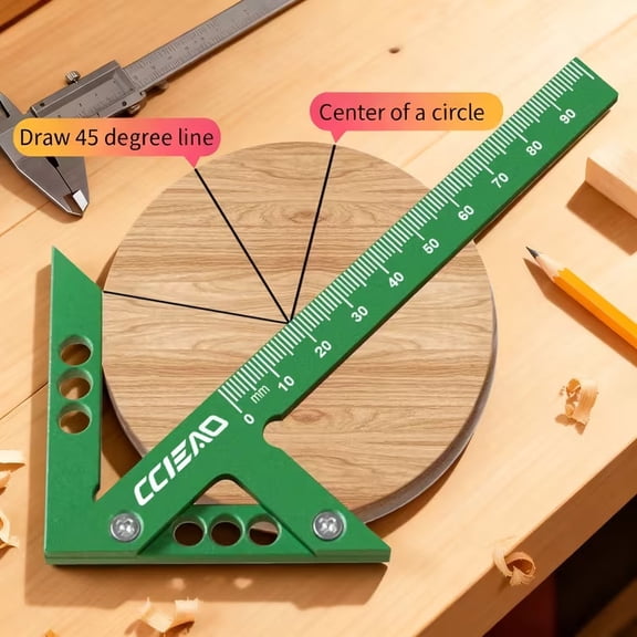 Aluminum Alloy Center Scribe Gauge - Precision Measuring Tool for Woodworking with 45 Degree Angle Marker & Circle Center Finder