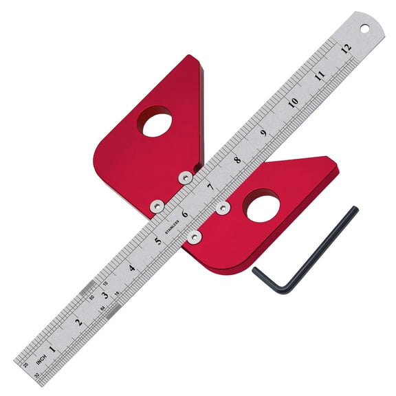Aluminum Alloy Circle Center Finder, Center Scribe 45 90 Degree Right Angle Line Square Center Finder Measuring Tool, Woodworking Center Finder Ruler with Detachable Ruler, Red