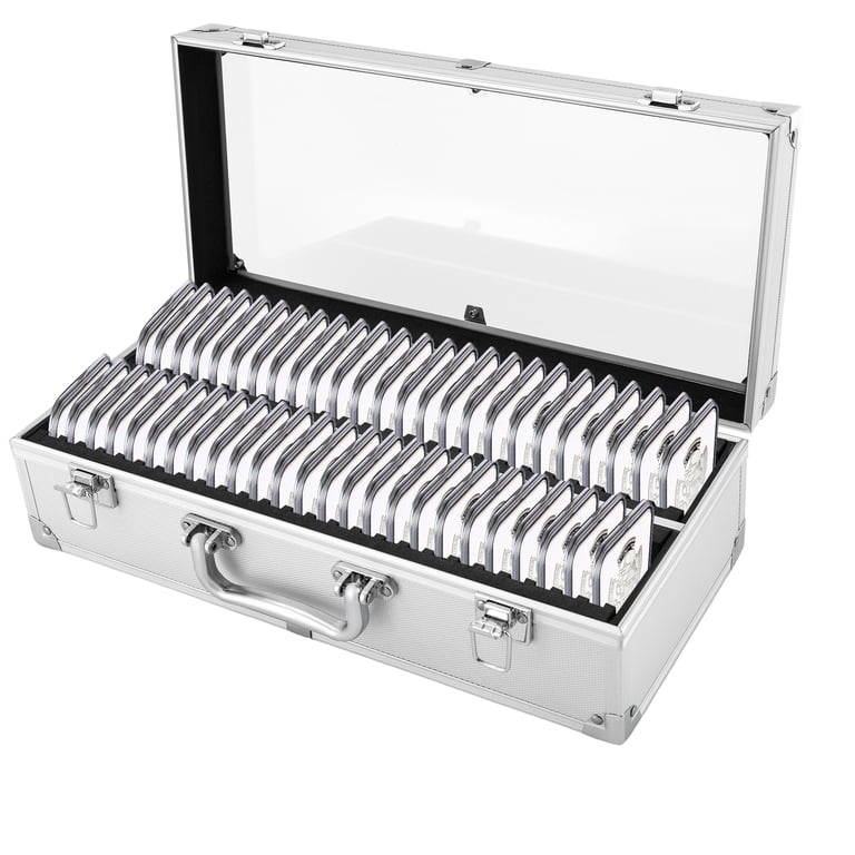 Aluminum Alloy Coin Slab Box with Handle, 50 Slots Coin Storage