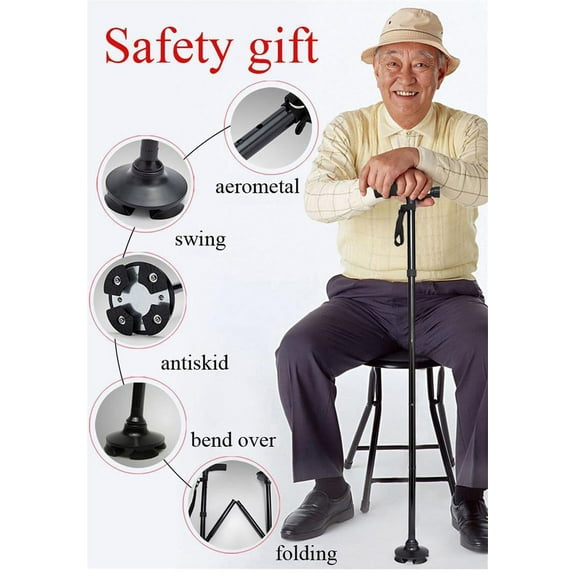 Aluminum Alloy Collapsible Cane Elderly Crutch Walking Sticks Led Light