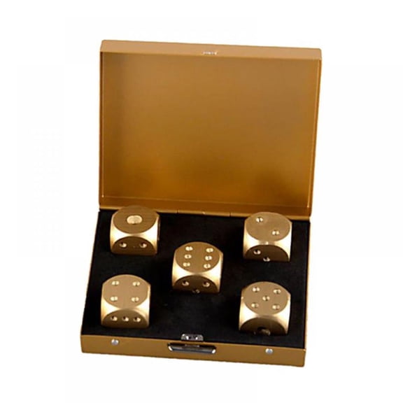 Aluminum Alloy Dice 5 Pieces 16mm Portable Metal Dices with Case 6 Sided Dice for Drinking Party Game - Golden