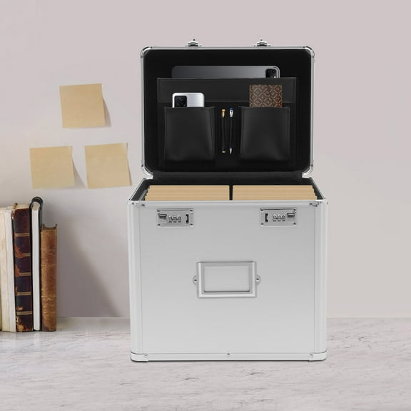 Aluminum Alloy File Organizer Box with Dual Combination Lock, Label Holder, and Protective Wrapped Corners for Secure Storage
