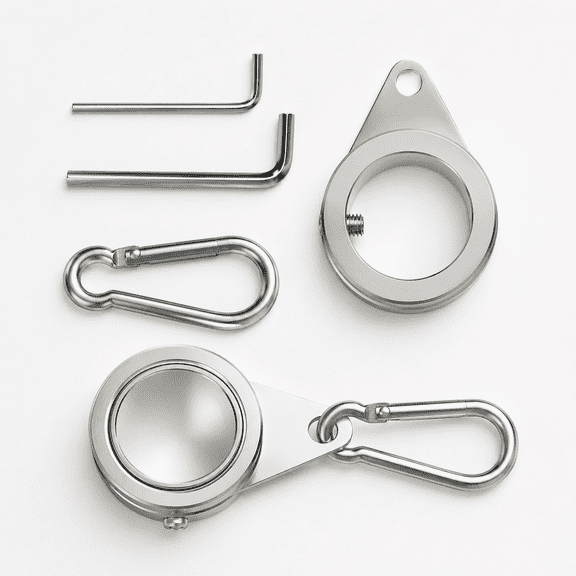 Aluminum Alloy Flag Pole Rings, 360 Degree Rotating Flagpole Flag Mounting Rings Spinning Flag Pole Kit with Carabiner for 0.75-1.00 Inch Diameter Flagpole ( 1 inch, Silver)