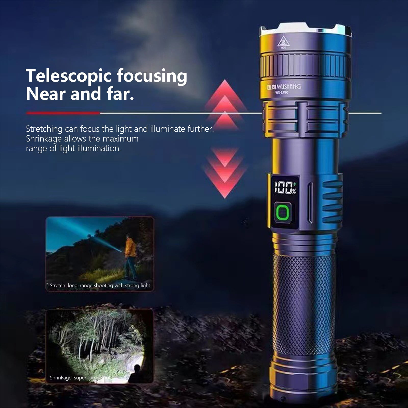 Aluminum Alloy Flashlight, Mechanical Expandable, High-Powered Beam ...