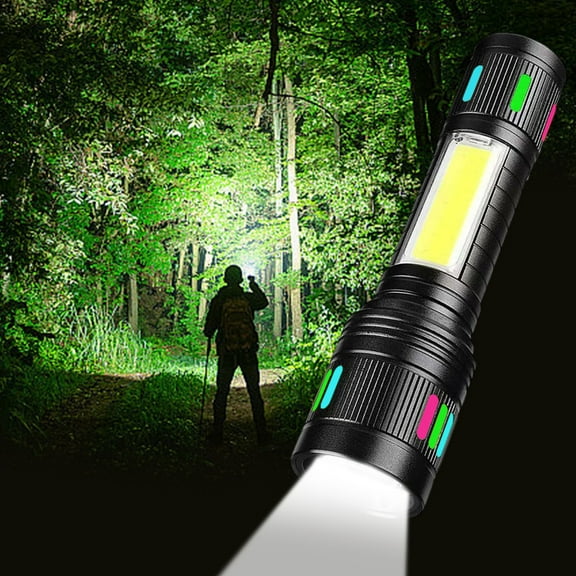 Aluminum Alloy Flashlight | Telescopic Focusing High Power Outdoor Torch | Color Light Effects | Type-C Rechargeable | Waterproof | Built-in 18650 Battery | Camping Hiking Patrol | 12.8x3.5cm