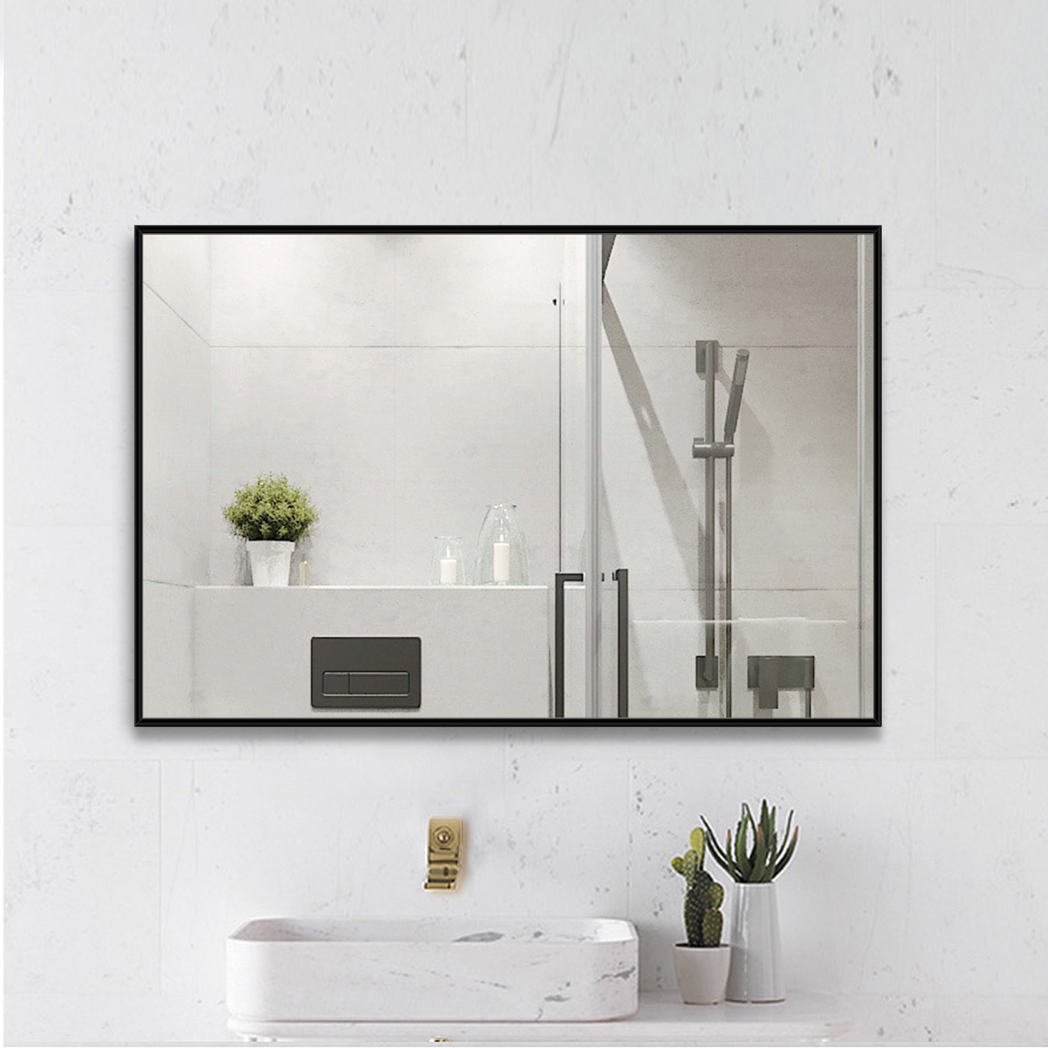 Aluminum Alloy Frame Wall Mirror Bathroom Mirror Rectangular Vanity Mirror for Bathroom Living Room Black 38"*26"