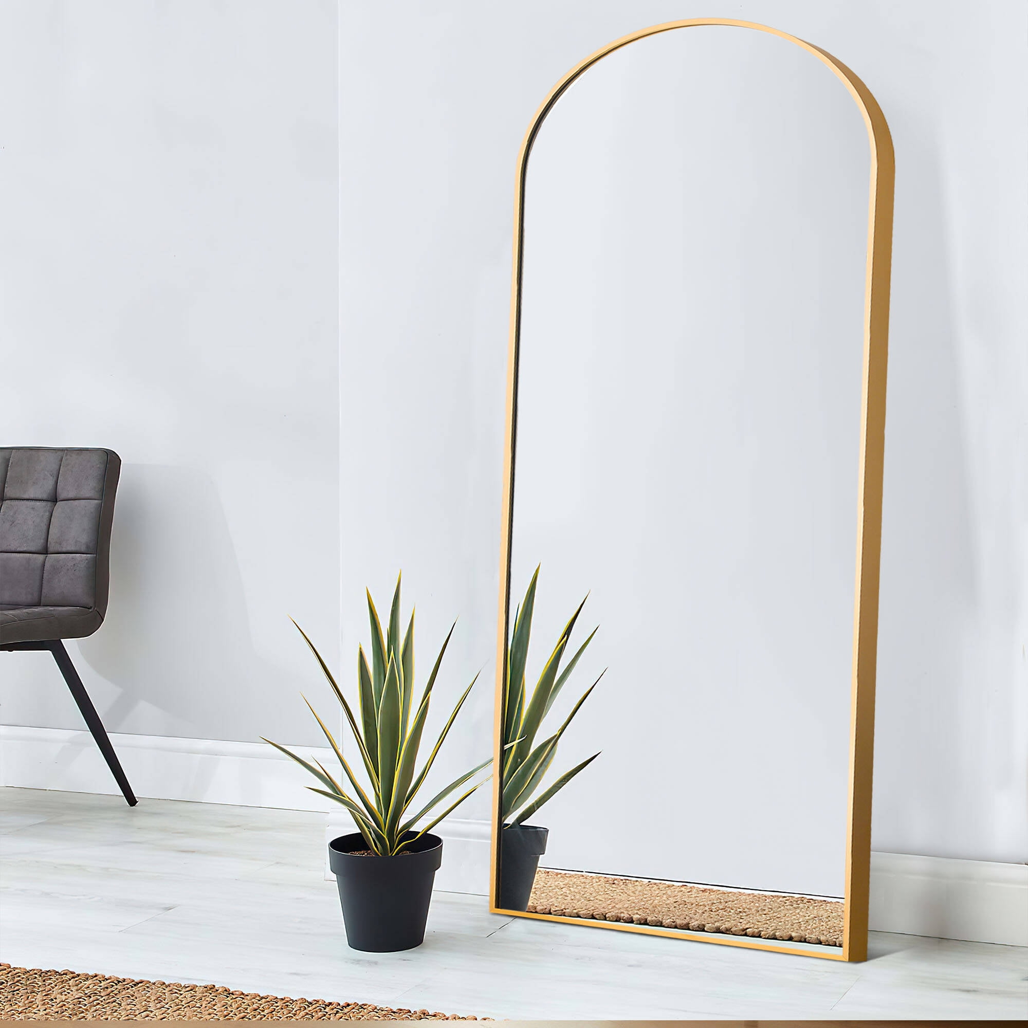 Aluminum Alloy Full-length Mirror Arch Decorative Mirror 71"x32",Gold with Bracket