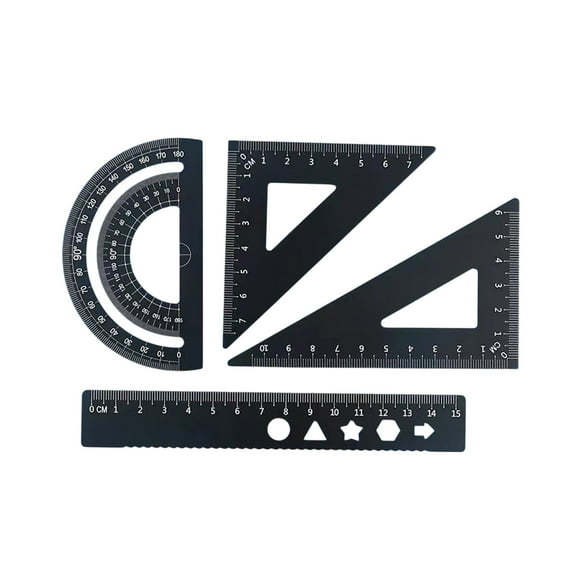 Aluminum Alloy Geometry Set 4 Piece Drafting Tools with Straight Ruler Triangle Rulers Protractor for Students School Engineering Drawing and Measuring