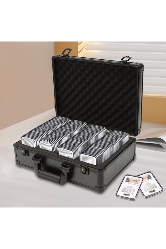 Aluminum Alloy Graded Coin Slab Case for 4 PCGS NGC Holders, Lockable Waterproof Coin Storage Box with EVA Padding, Shockproof Carrying Case with Foldable Handle for Collectors Travel Display