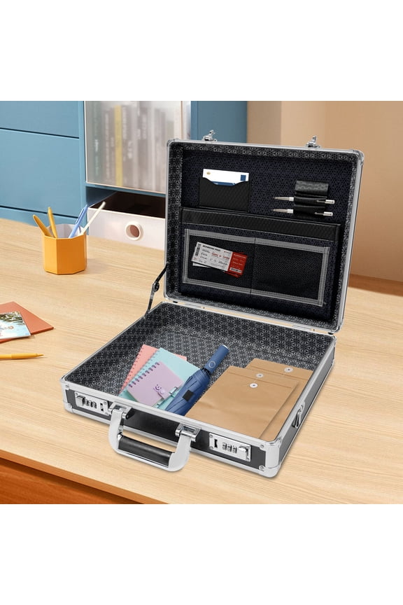 Aluminum Alloy Hard Case, Business Briefcase Attache with Dual Combination Locks for Men, Women, Black