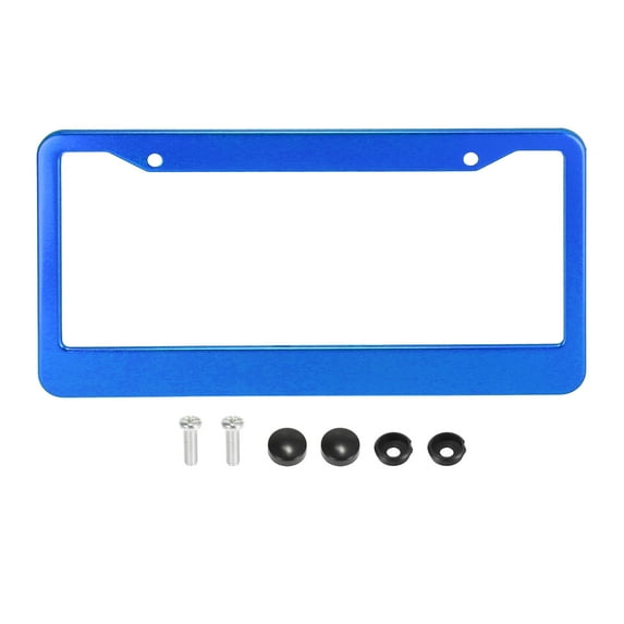 Unique Bargains Aluminum Alloy License Plate Frame Cover 2 Hole for Car Front Rear License Plate Holder with Screws Caps Blue