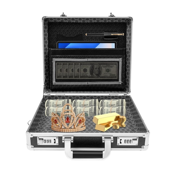 Aluminum Alloy Locking Briefcase, 15.6 Inch Laptop Hard Case with Dual 3-Digit Combination Locks, Business Attache Case with Detachable Shoulder Strap