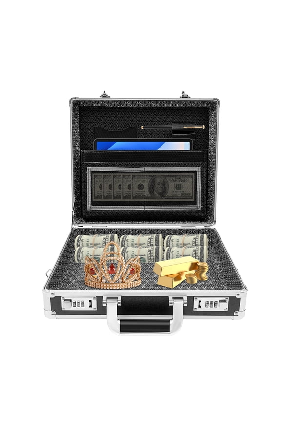 Aluminum Alloy Locking Briefcase, 15.6 Inch Laptop Hard Case with Dual 3-Digit Combination Locks, Business Attache Case with Detachable Shoulder Strap
