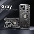 thumbnail image 1 of Aluminum Alloy Metal Case for iPhone 14, Frameless Hollow Heat Dissipation Design Slim Lightweight Magnetic Wireless Charging Case with Invisible Camera Stand for iPhone 14, Gray, 1 of 14