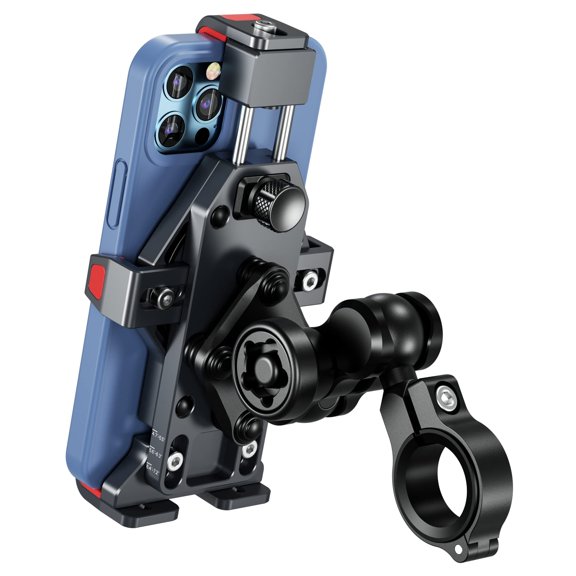 Aluminum Alloy Motorcycle Phone Mount with Vibration Dampener & High-Speed Secure Lock, Anti-Theft Handlebar Cell Phone Holder for Motorcycle Bike Bicycle Scooter ATV, for 4.7''-7.2'' Phone