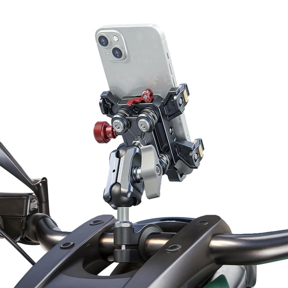 Aluminum Alloy Motorcycle Phone Mount with Vibration Dampener & High-Speed Secure Lock, One-Push Anti-Theft Phone Cradle Handlebar Cellphone Holder for Motorcycle ATV Scooter for 5.8"-7.2" Phones