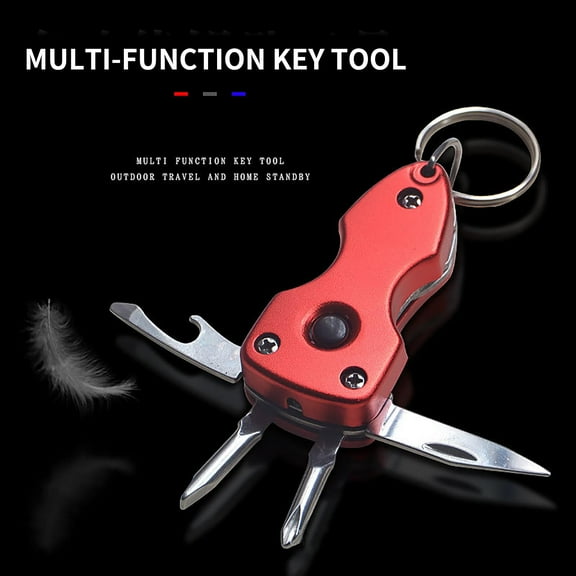 Aluminum Alloy Multi Function Keychain Tool, Portable Folding Pocket Knife, Mini Survival Gadget, with LED Light Screwdriver Bottle Opener, for Outdoor EDC Camping Hiking Emergency