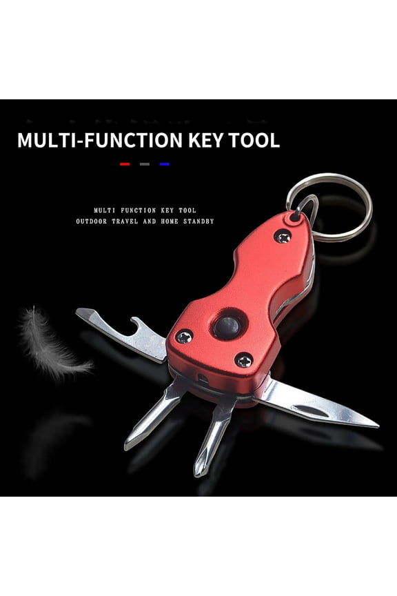 Aluminum Alloy Multi Function Keychain Tool, Portable Folding Pocket Knife, Mini Survival Gadget, with LED Light Screwdriver Bottle Opener, for Outdoor EDC Camping Hiking Emergency