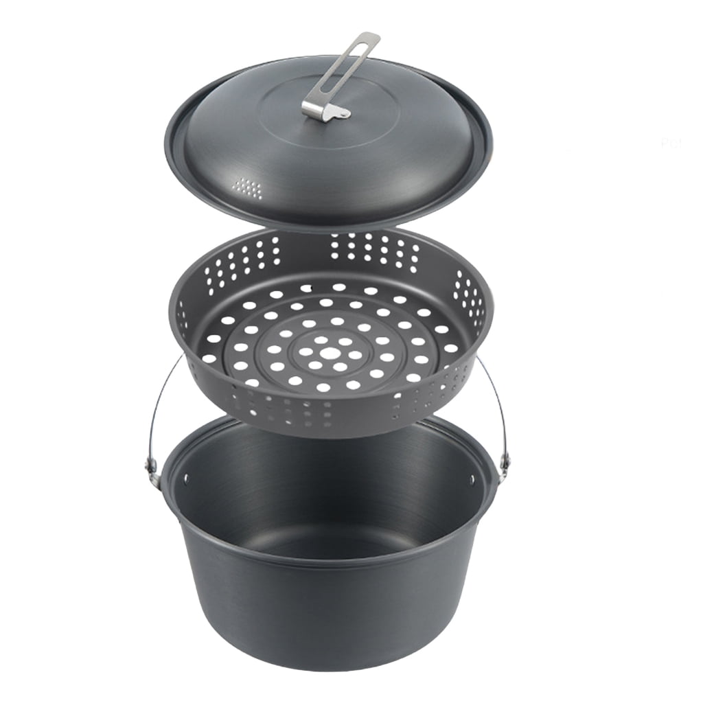 7829 Cooking Soup Pots with Lid for Camping, Picnics and Hunting Adventure Aluminum Alloy Multipurpose Outdoor Hanging Pots