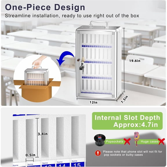 Aluminum Alloy Pocket Chart Cell Phones Storage Cabinet for Cell Phones, Wall-Mounted Cell Phone Locker Phone Holder with Lock for Classroom, Office, Can be Carried by Hand (36 Slots)