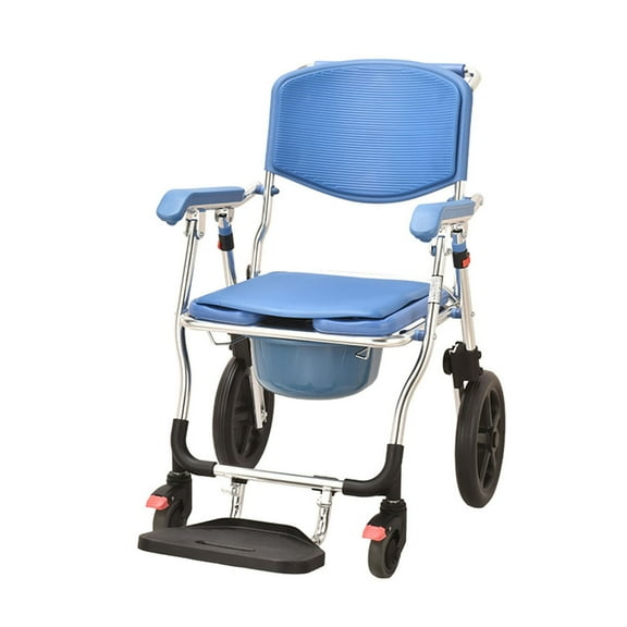 Aluminum Alloy Portable Toilet Chair Shower Chair Wheelchair with Removable Bed Pan and Rear Armrest