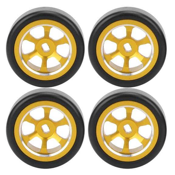 Aluminum Alloy RC Drift Tires 4 Pack High Performance Wheel Accessories for 1/28 Scale On Road Racing Cars Upgrade Components Replacement Parts 0.98 Inch Diameter 0.35 Inch Width Golden Finish