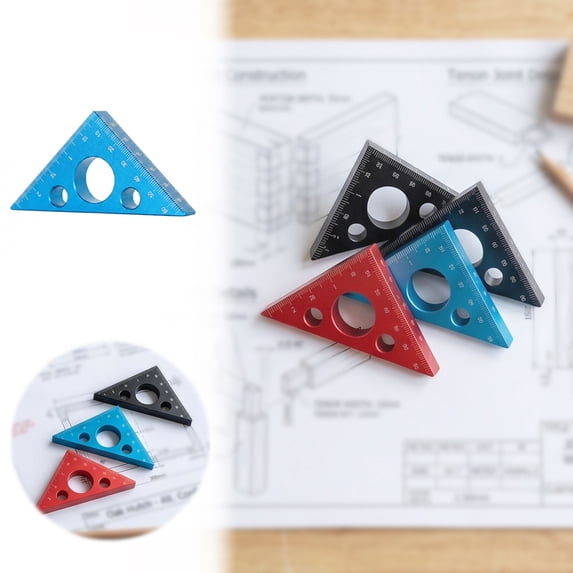 Aluminum Alloy Right Angle Ruler 45/90 Degree Small Triangle Ruler Machinist Carpenter's Square Measuring Tool for DIY Woodworking Table Miter Saw 3.8In