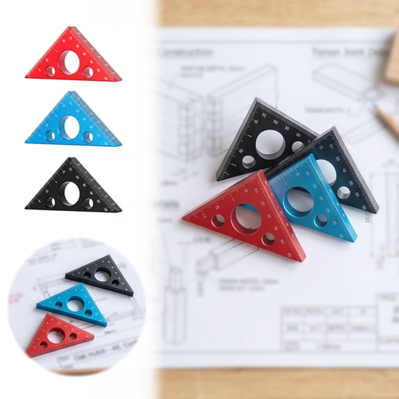 Aluminum Alloy Right Angle Ruler 45/90 Degree Small Triangle Ruler Machinist Carpenter's Square Measuring Tool for DIY Woodworking Table Miter Saw 3.8In