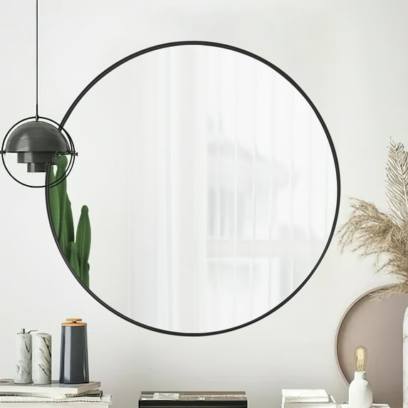 Aluminum Alloy Round Deep Mirror Hanging Mirror Decorative Mirror for Bedroom, Vanity Washrooms,28",Black