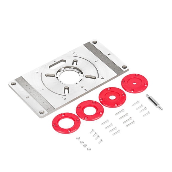 Aluminum Alloy Router Table Insert Plate Trimming Machine Engraving Tool Flip Board with 4 Rings for Woodworking ,for Accurate Evaluation