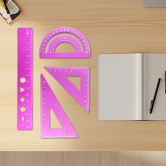 Aluminum Alloy Ruler Set, Multifunctional Drawing Ruler, Student Geometry Drafting Kit with Straight Edge Triangle Protractor, Durable Metal Scale Measuring tool