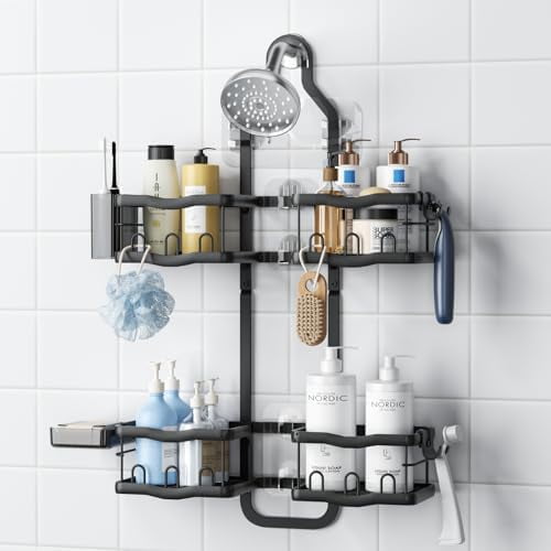Aluminum Alloy Shower Caddy Hanging, No Drilling Over the Shower Head Caddy, 2 Levels Showers Rack Organizer with Hooks, Razor Holder, Soap Holder$$Home Decor, Kitchen, & Other