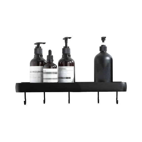 Metal Shelf Wall Storage Tray with Hooks Towel Bar Shower Storage Basket Shampoo Holder Kitchen & Bathroom Dual-purpose