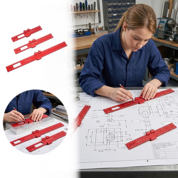 Aluminum Alloy Slide Stop Scribing Ruler Precision Woodworking Marking Ruler 7.9In Pencilless Layout Measuring Tool Adjustable Measuring & Marking for Woodworking