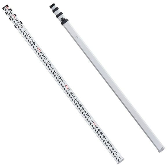Aluminum Alloy Telescopic Leveling Rod 14 Feet 8 Sections Double Sided Scale 1/8 Inch with Bubble Level and Carrying Bag for Surveying Houses Walls Floors