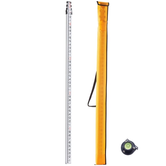 Aluminum Alloy Telescopic Leveling Rod 16 Feet 4 Sections Double Sided Scale with Bubble Level and Carrying Bag for Surveying