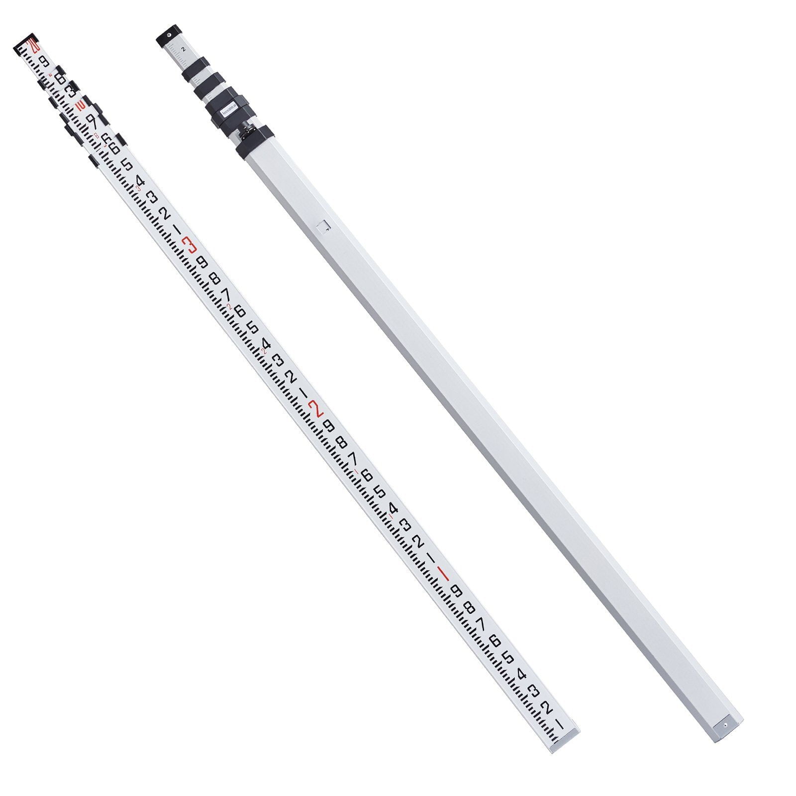 Aluminum Alloy Telescopic Leveling Rod 20 Feet 6 Sections Double Sided Scale 1/10ft with Bubble Level and Carrying Bag for Surveying Houses Walls Floor