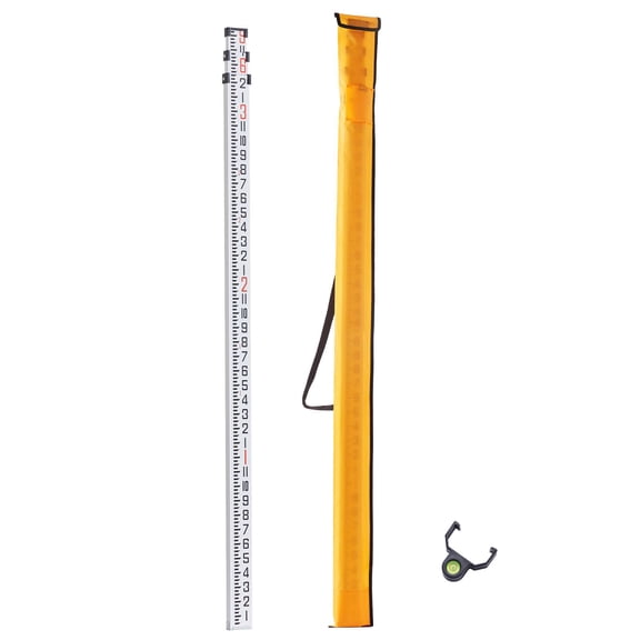 Aluminum Alloy Telescopic Leveling Rod 9 Feet 3 Sections Double Sided 1/8 Inch Scale Bubble Level with Carrying Bag for Surveying Houses Walls Floors