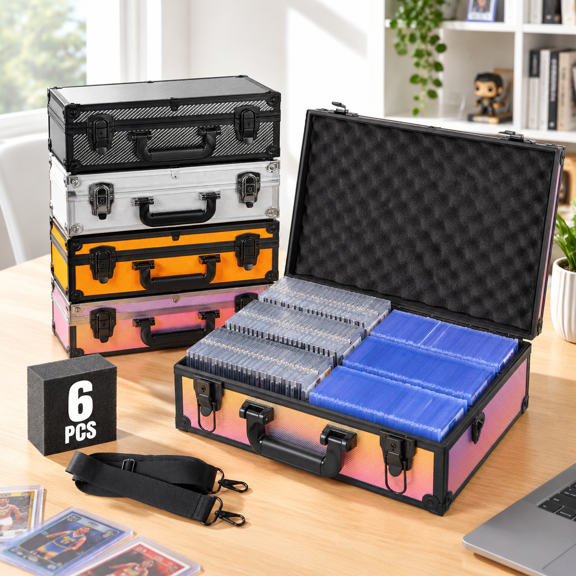 Aluminum Alloy Trading Card Storage Case, Colorful, Holds 600+ Toploaders, 15.75 x 12.36 x 6.26 Inches