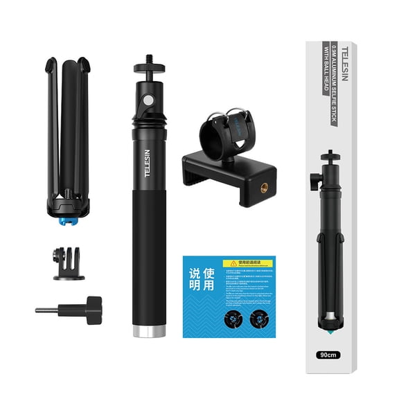 Aluminum Alloy Travel Tripod Stick - Bigcan Extendable Selfie Stand with Phone Mount and 1/4 Screw Adapter for Camera Action Cam Vlog Recording