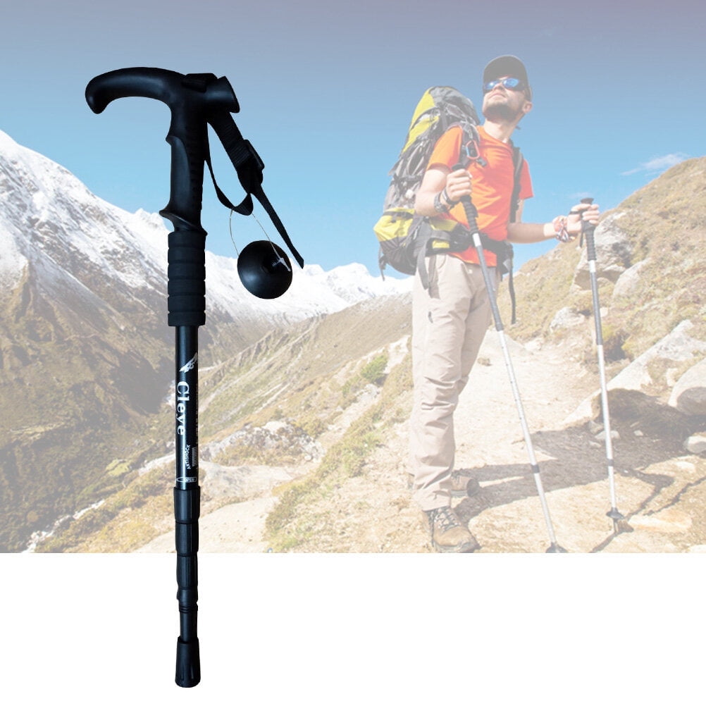 Aluminum Alloy Trekking Pole Telescopic Old Man Anti-skid Stretch Lightweight Walking Cane for Men Women Adjustable Walking Aid Comfortable Handle (Black)