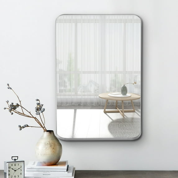 Aluminum Alloy Wall Mount Rectangular Deep Mirror Hanging Mirror Wall Mirror Rounded Corner Silver 32"x22"