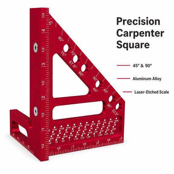Aluminum Alloy Woodworking Carpenter Square, 45/90 Degree High Precision Triangle Ruler, Multi-Angle Scribing Ruler for Carpentry & DIY