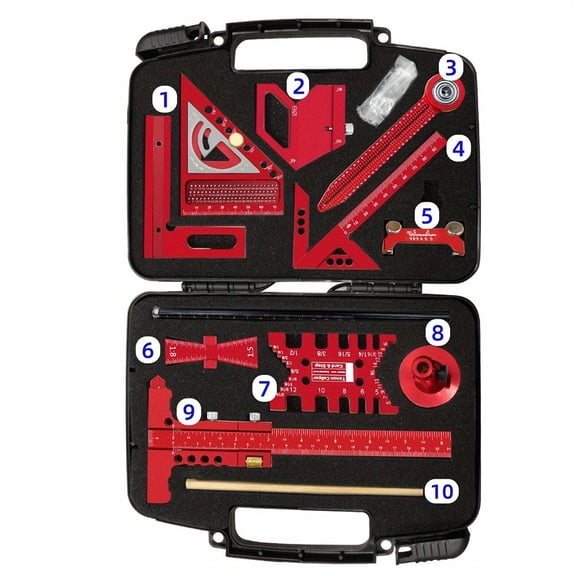 Aluminum Alloy Woodworking Tool Kit Featuring Square Angle Ruler Dovetail Ruler and Center Scribe for Accurate Measurement and Layout (10pcs)