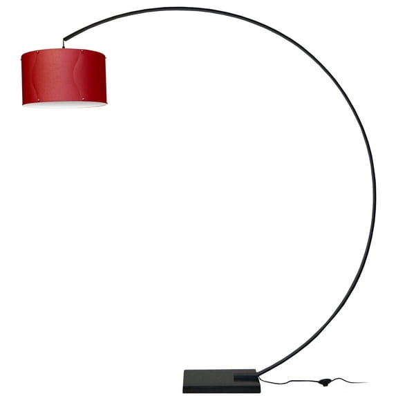 Aluminum Arc Lamp With Fabric Shade-Color:Red,Finish:Black