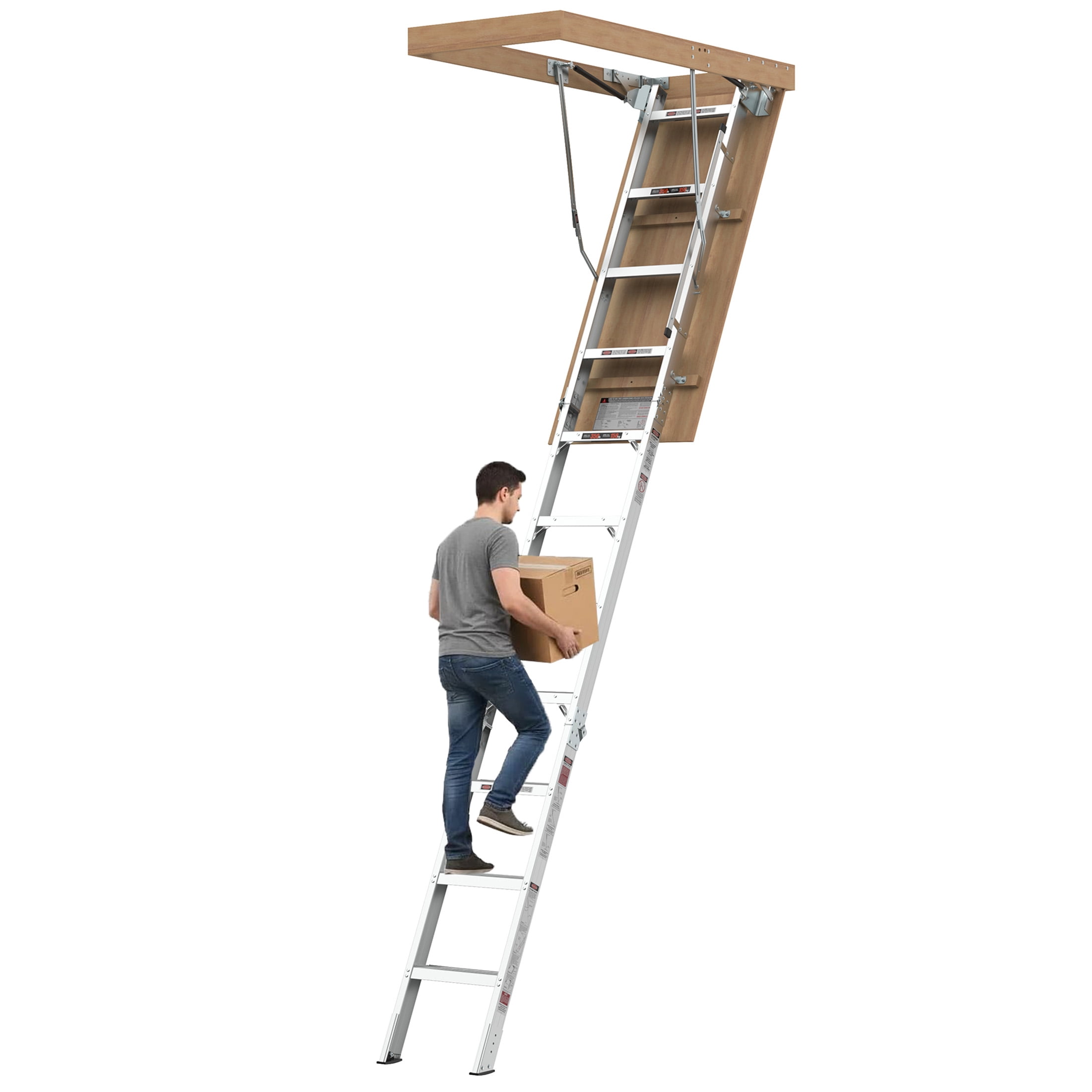 Aluminum Attic Ladder,375 Pound Attic Stairs Pull Down, Folding Stair ...