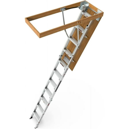 Aluminum Attic Ladder - Retractable Loft Stairs, Folding Pull-Down Design, Manual Lifting for 7'8"-10'3" Ceiling Height, 22.5" x 54", 375 lbs Capacity