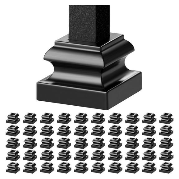 Aluminum Baluster Shoes - Stair Railing Flat Shoe for 1/2 Inch Square Balusters - Metal Spindle Railing Connector - Satin Black (50 Pcs)