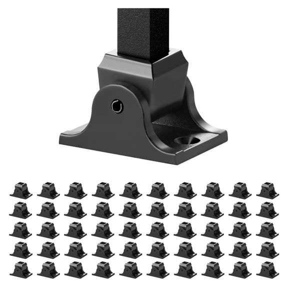 Aluminum Baluster Shoes for Staircase - Square Balusters Slant Railing Fittings - Wrought Spindles Support - 1/2 Inch Balusters - Black (50 Pcs)